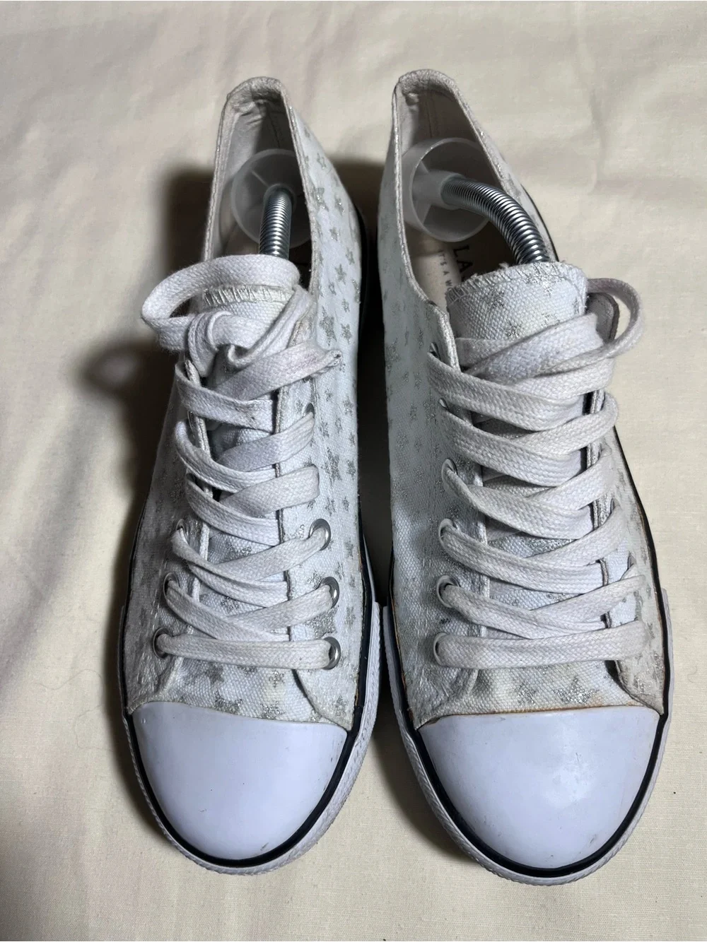 Lascana Women's White Star-Print Lace-Up Canvas Sneakers